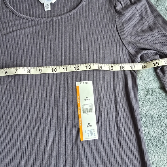 Time and Tru Puff Sleeve Rib Top. Size Medium. New without Tags. Grey - Picture 4 of 6